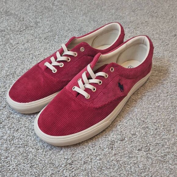 Ralph Lauren Polo Keaton Pony Red Corduroy Sneakers Size 11 - Picture 1 of 7